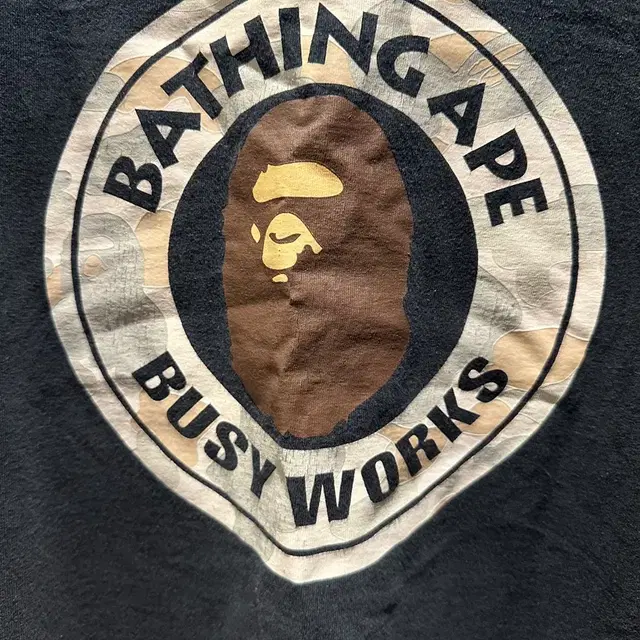 베이프 bape 카모 사루 야광 반팔티셔츠 네이비 L