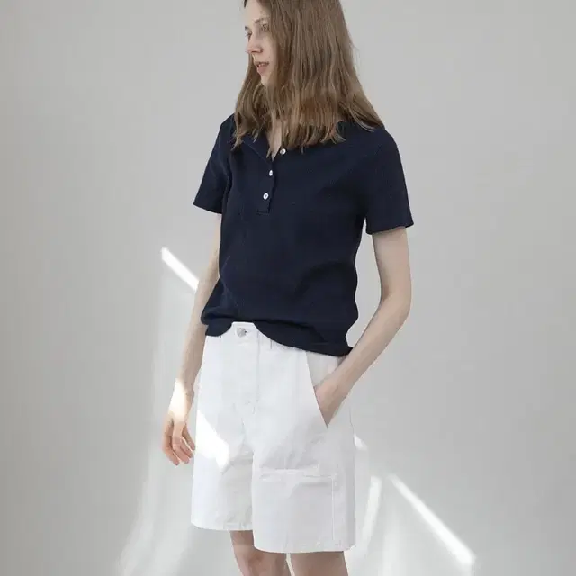 로우 leau ribbed button tee navy 리브드 버튼티