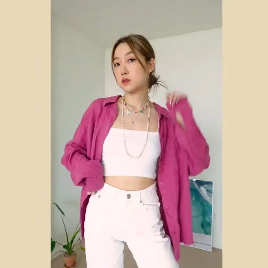 XL) zara 자라 핑크 린넨 셔츠 잉화님 착용