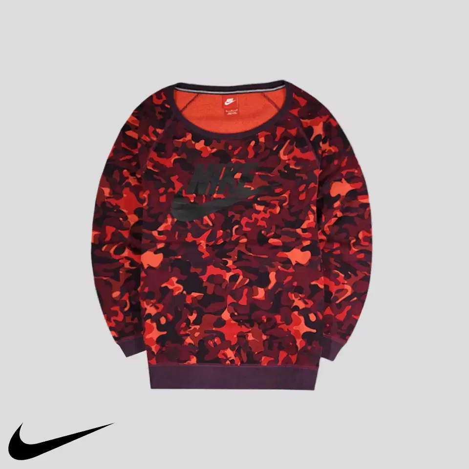 Nike Red Tone Camouflage Black Fuchsia Logo Cotton Blend Sweat Wide Neck Sweatshirt