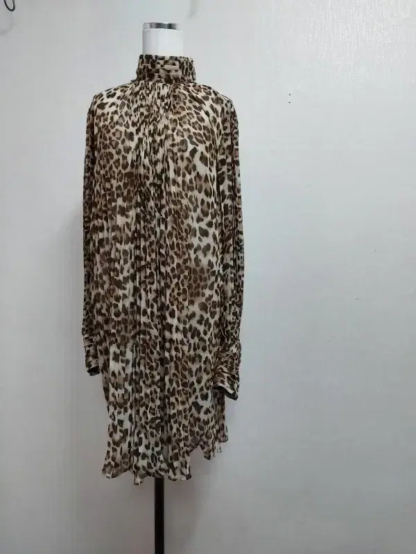 Leopard Chiffon Pleated Midi Dress 55 Leopard Long Blouse