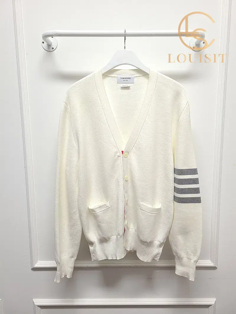 [3] Thom Browne White Diagonal Armband Milano Stitch Cardigan