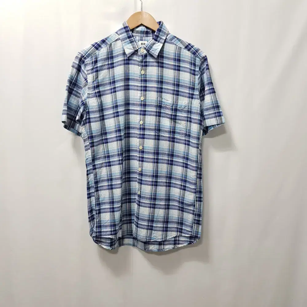 Uniqlo Check pattern linen short-sleeved shirt Men'sM E167