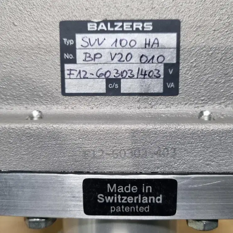 BALZERS SVV100 HA GATE VALVE.