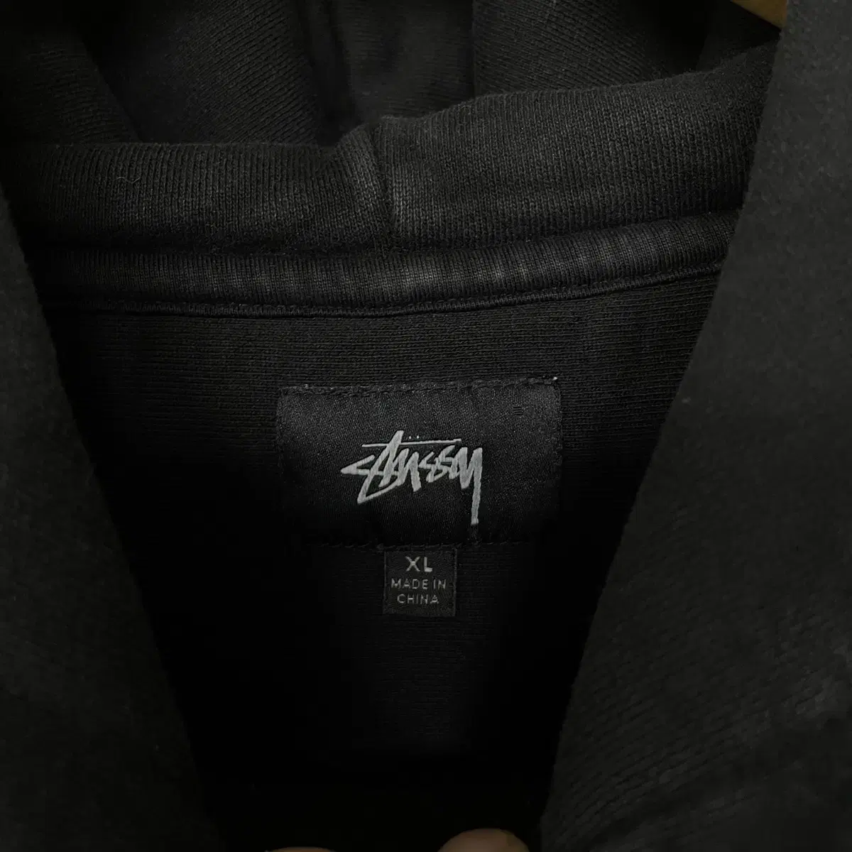 스투시 Stussy 워시드 스탁 스몰 로고 후드티 블랙