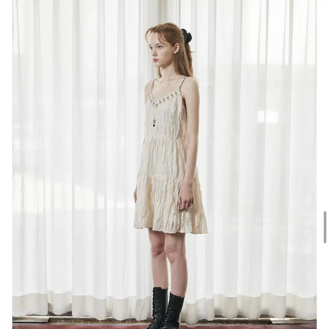 오앨 lace slip mini dress-ivory