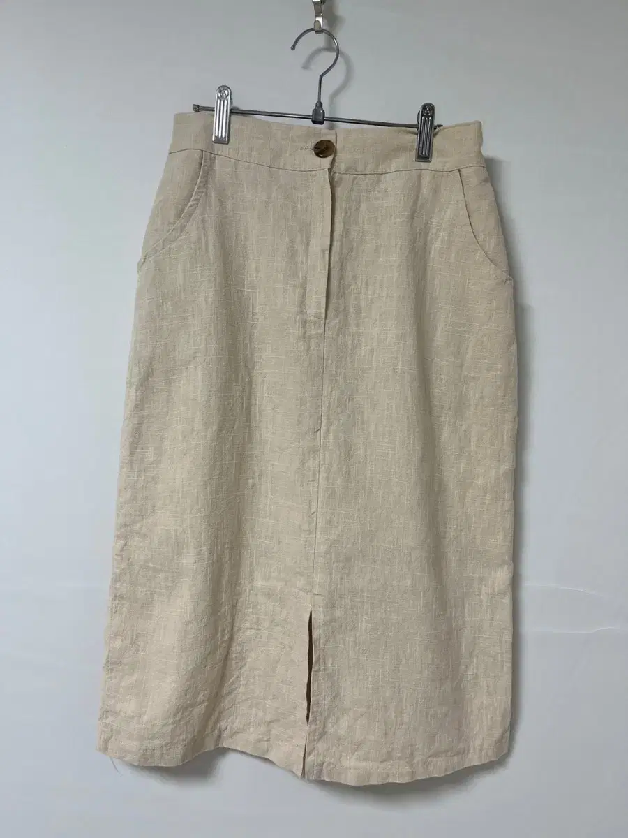 Linen Straight Backbanding Trim Skirt