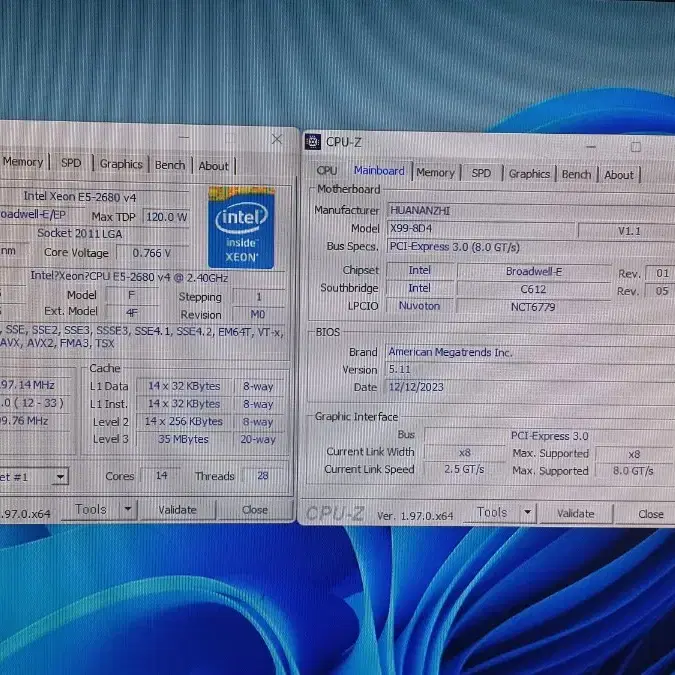 인텔 Xeon E5-2680V4 2개+잘만 CNPS4X