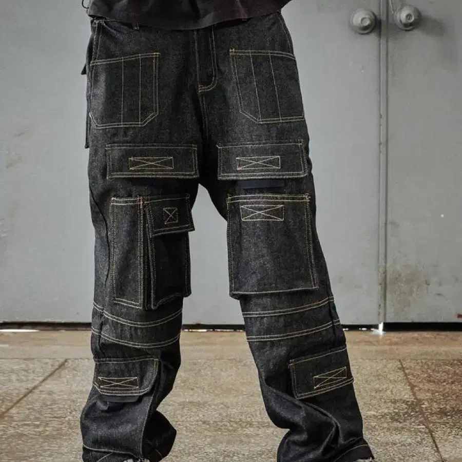 [L] 로어링라드 Denim cargo wide pants