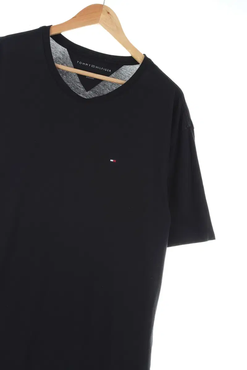 (XL) Tommy Hilfiger Short-Sleeved T-shirt Black Cotton Plain Solid Boxy Fit-DD6C