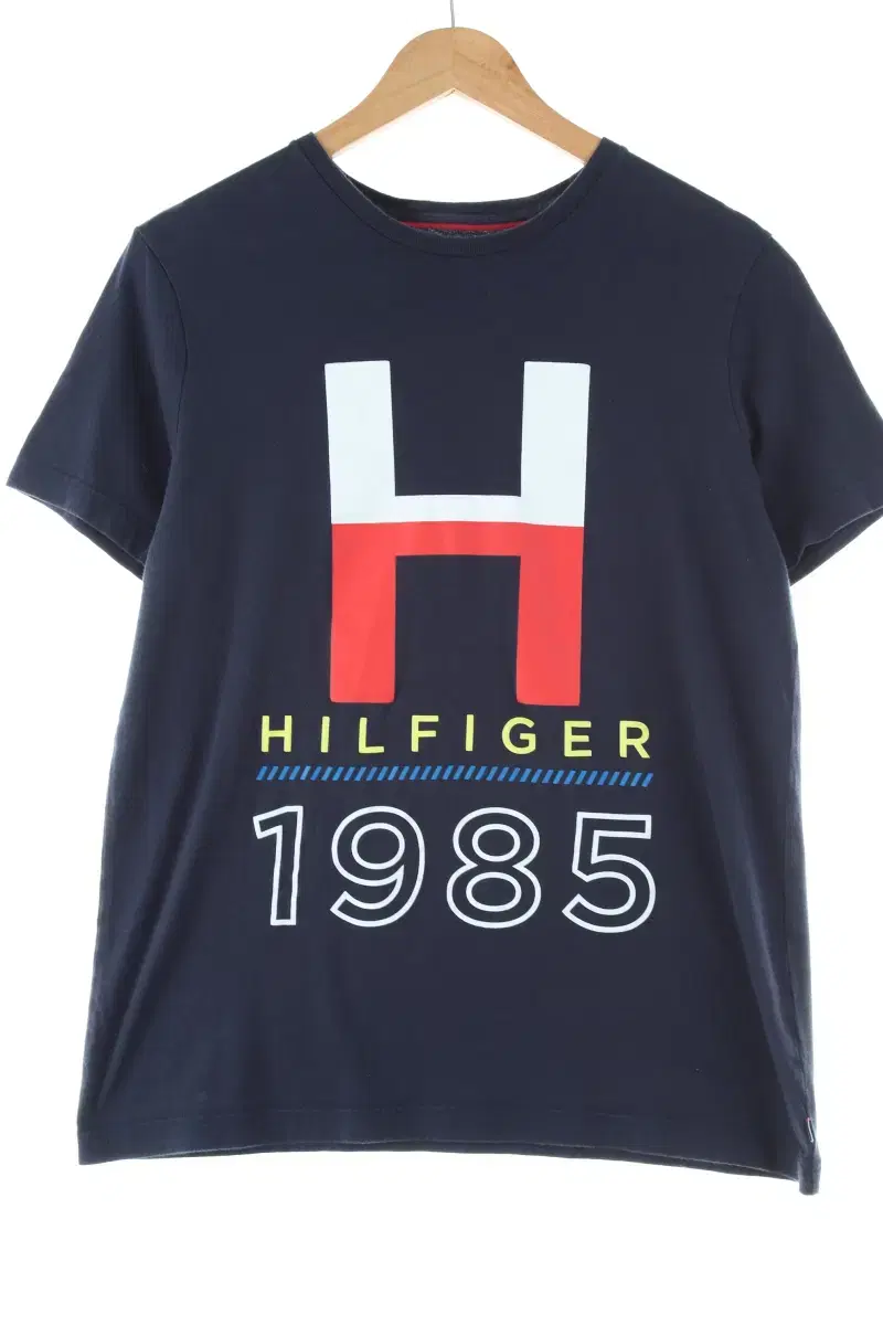 (S) Tommy Hilfiger Short-Sleeved T-shirt Navy Big Print Basic Fit-DD72