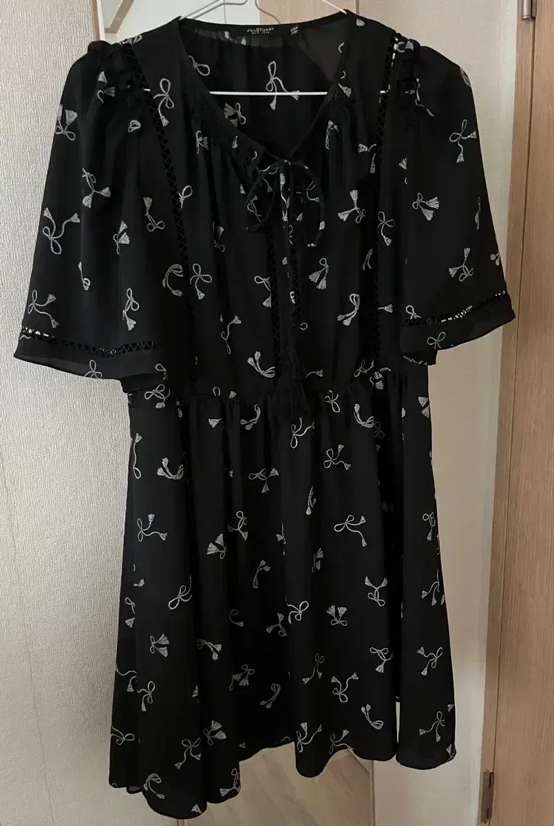 Jill Stuart Black Ribbon-patterned ONEPIECE, 55 (new)