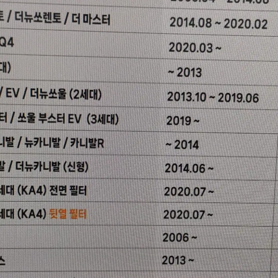 카니발4세대 에어컨 뒷열필터4장