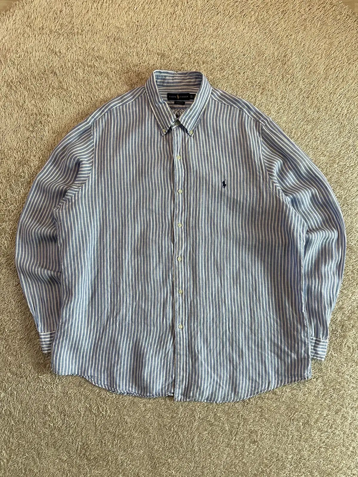 [2XL] Polo Ralph Lauren POLO New Navy Pony Stripe Linen Shirt