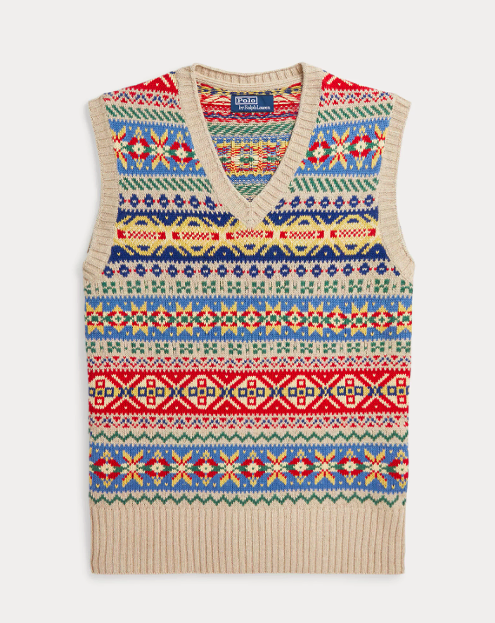 Polo Fair Isle Cotton Cashmere Sweater / Knit Vest / XL