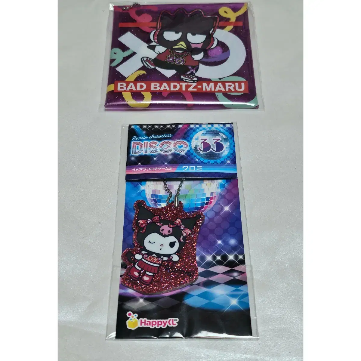 Sells Sanrio Disco Kuji Kuromi keyring, Bad Matsumaru pouch.