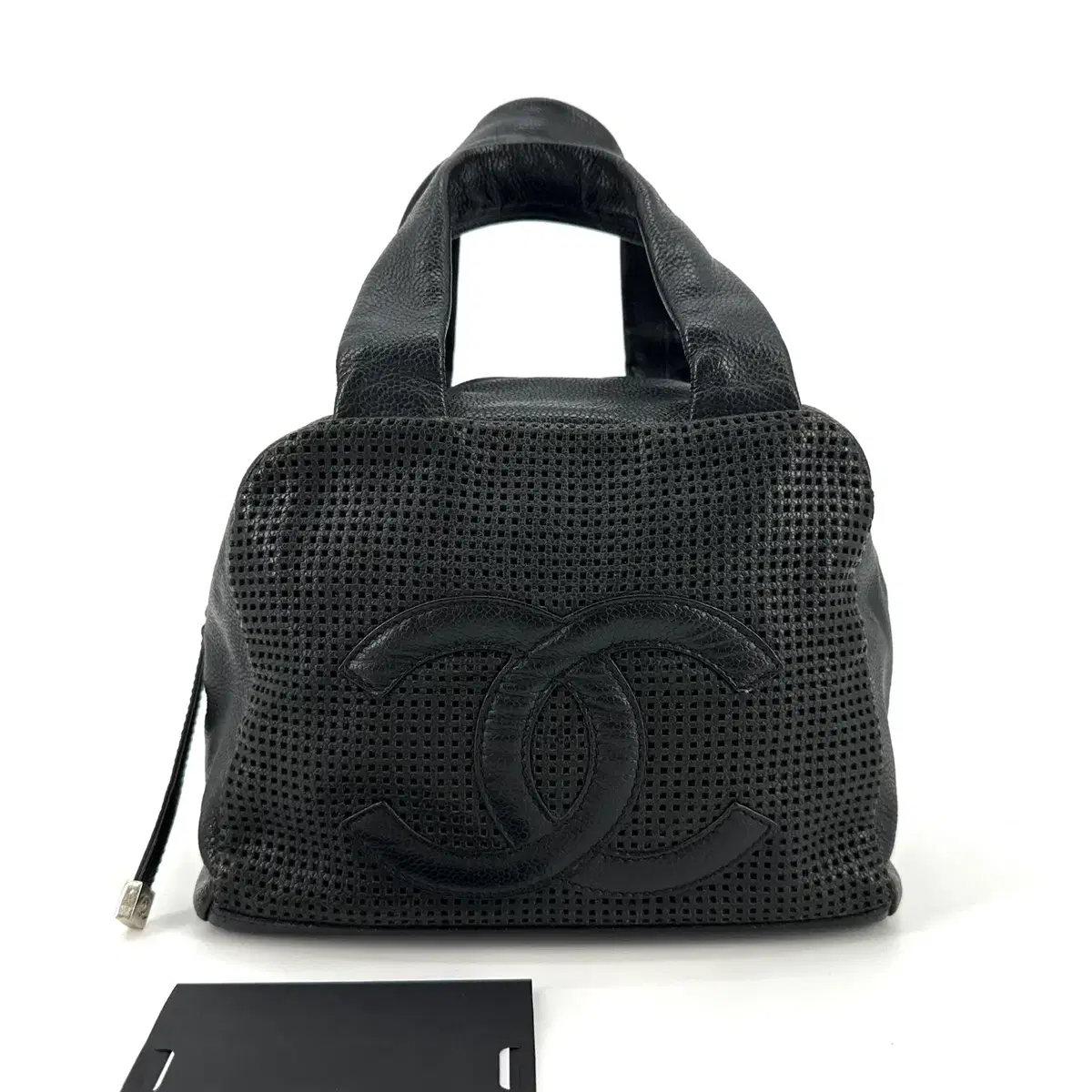 Chanel CC Logo Caviar Tote Bowling Bag