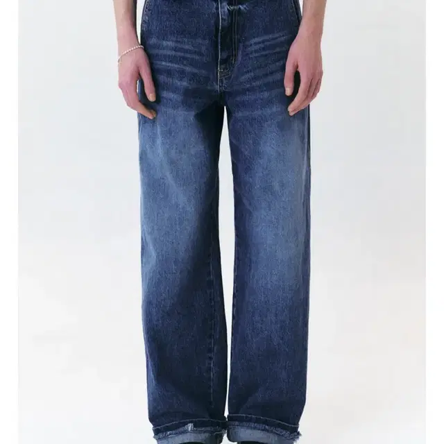 WINDER SLANTED RAW TURN-UP JEANS - DEEP