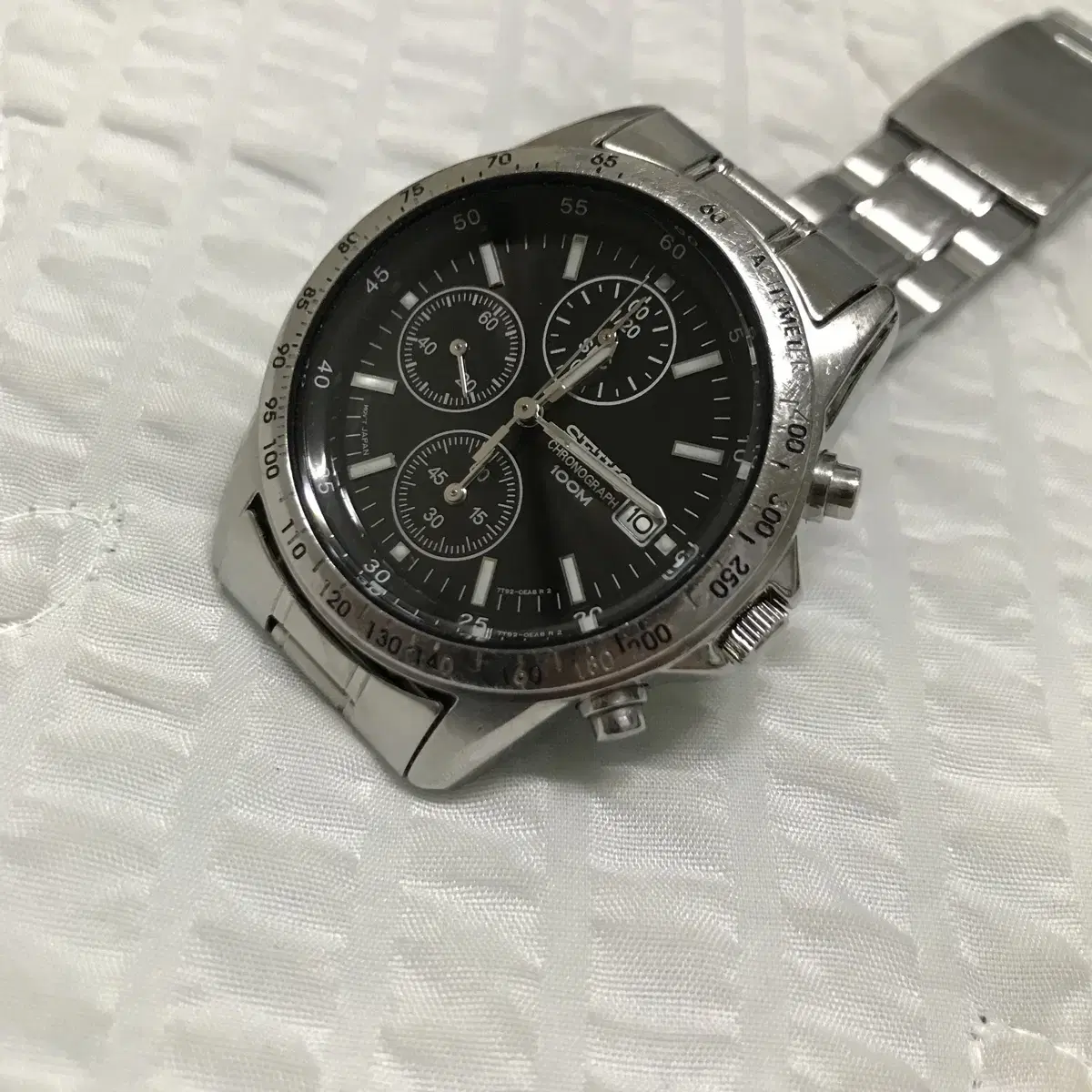 세이코 빈티지 크로노그래프 블랙 다이얼 쿼츠 시계 seiko