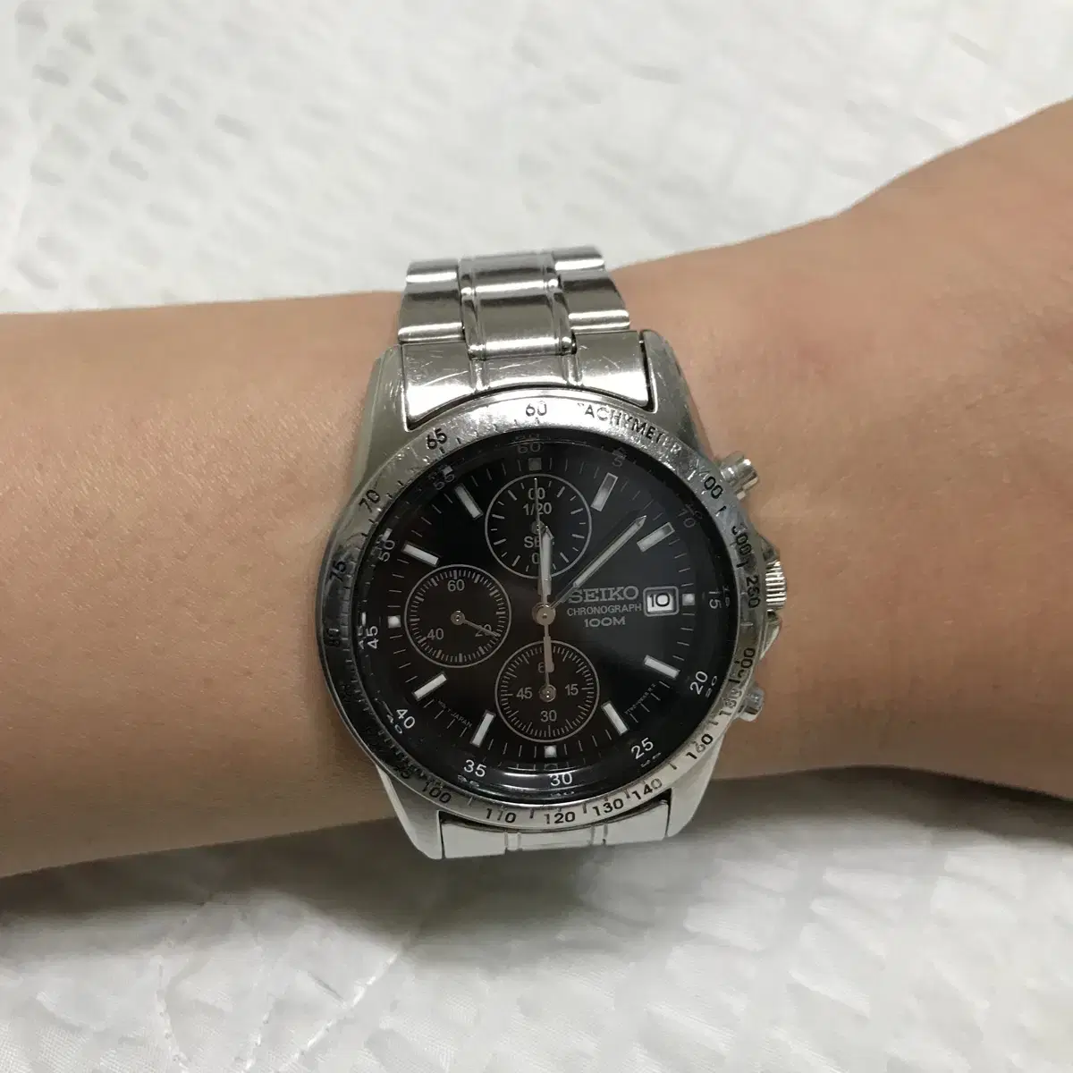 세이코 빈티지 크로노그래프 블랙 다이얼 쿼츠 시계 seiko