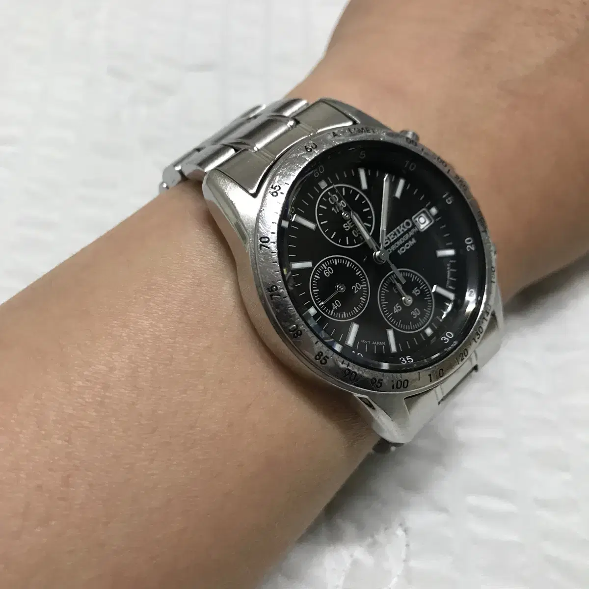 세이코 빈티지 크로노그래프 블랙 다이얼 쿼츠 시계 seiko