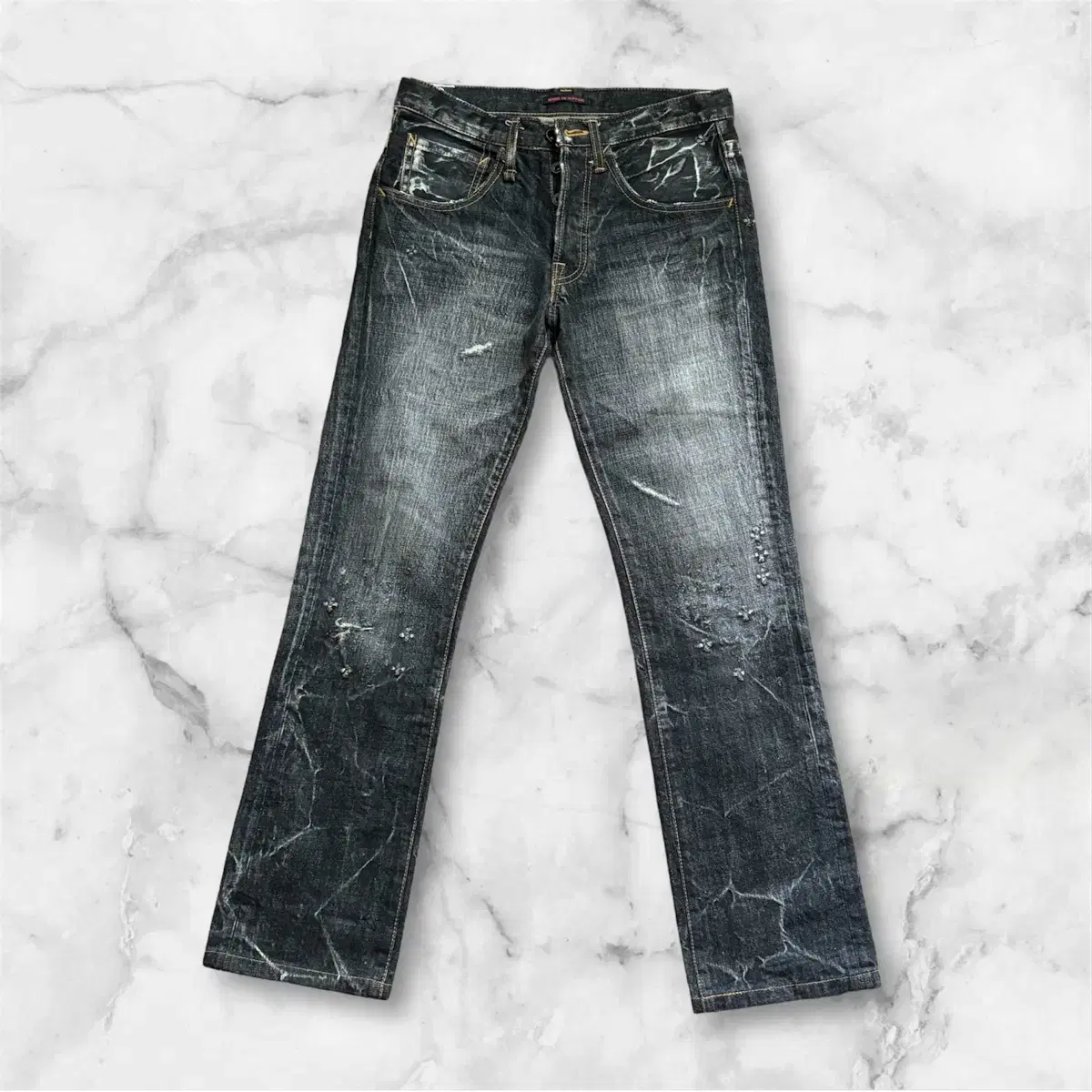 Japan Vintage Bloo Denim Jeans Damage Washed Pants Y2K Punk Rebin Qbin