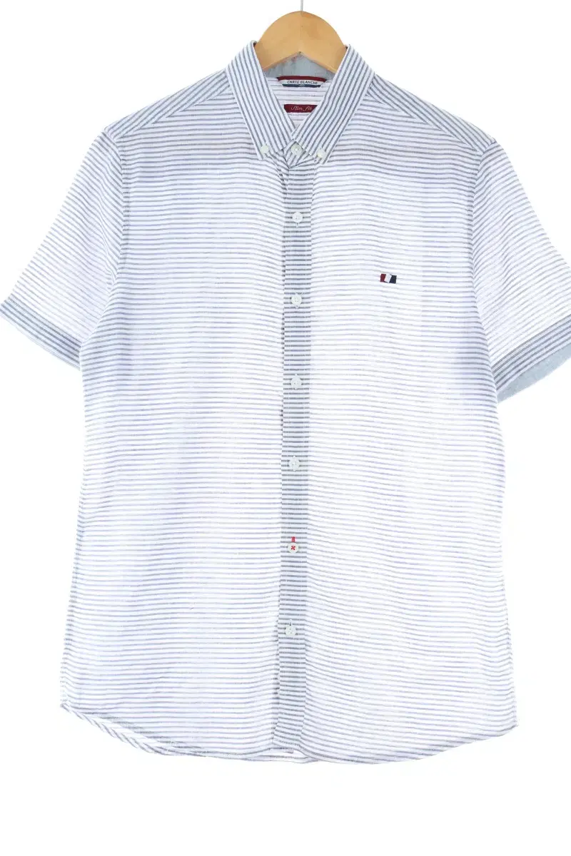 (L) BrandVintage Short-Sleeved Shirt Southern Stripe Linen Ma Basic Fit-DDEC