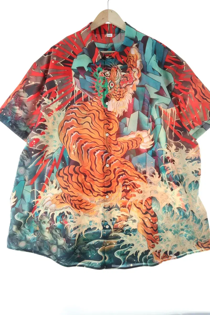 (5XL) BrandVintage Short Sleeve Shirt Southern Hawaiian Big Size Tiger - DDFD