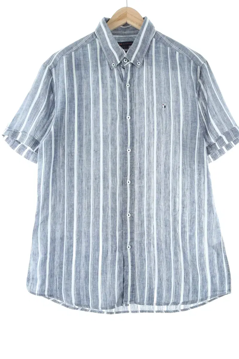 (L) Gilles Stuart Short Sleeve Shirt Southern Linen Horse Stripe Limited Edition - DD9A