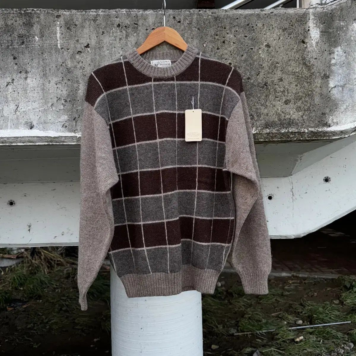 JPN PASSAGE CLUB Wool check pattern knit M