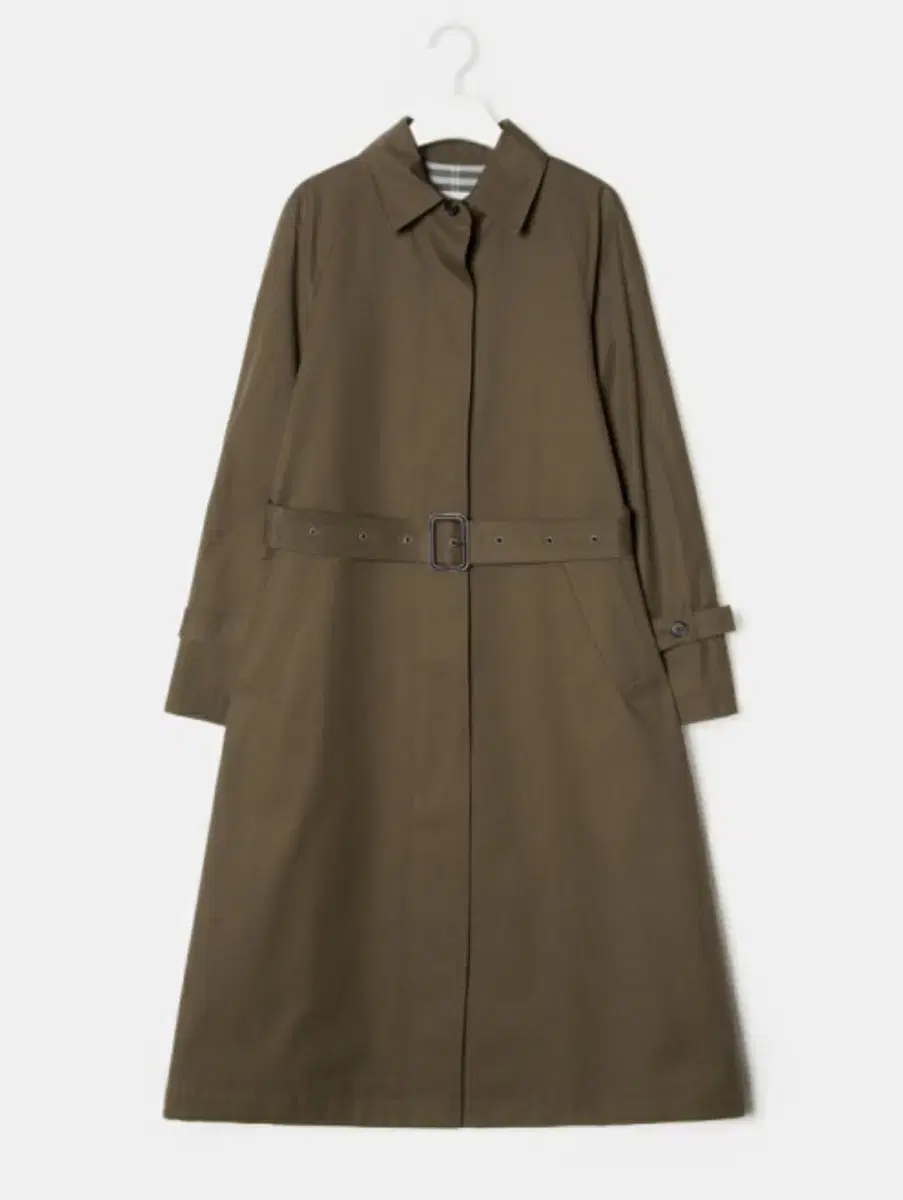 Vinfolladis Khaki single A-line long trench coat