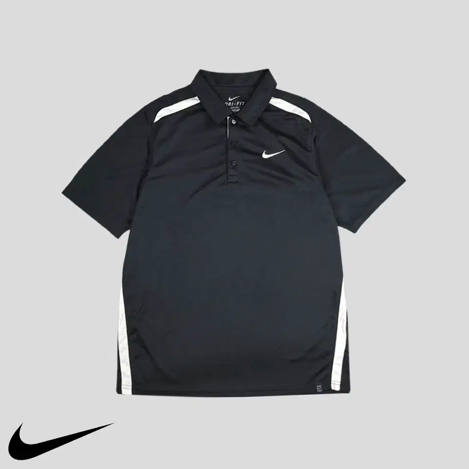 Nike Black White Sideways Dry Fit Polyfunctional Collar Neck Short Sleeve T-Shirt