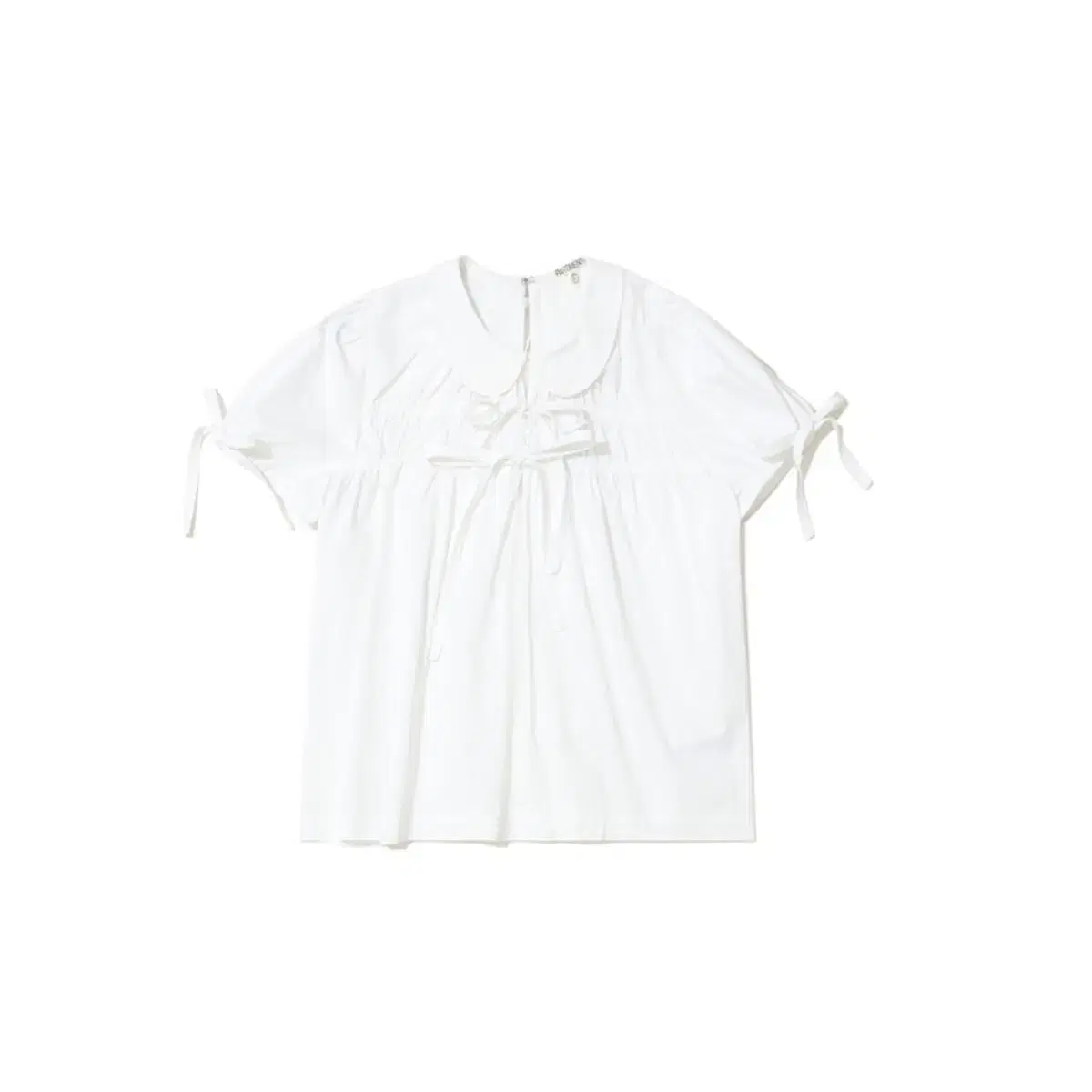 Partimento Woman Open Back Ribbon Puff Blouse_White