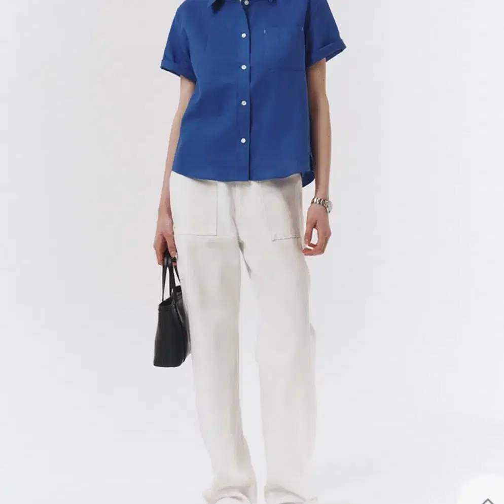 던스트/CROPPED LINEN SHIRT/blue/S