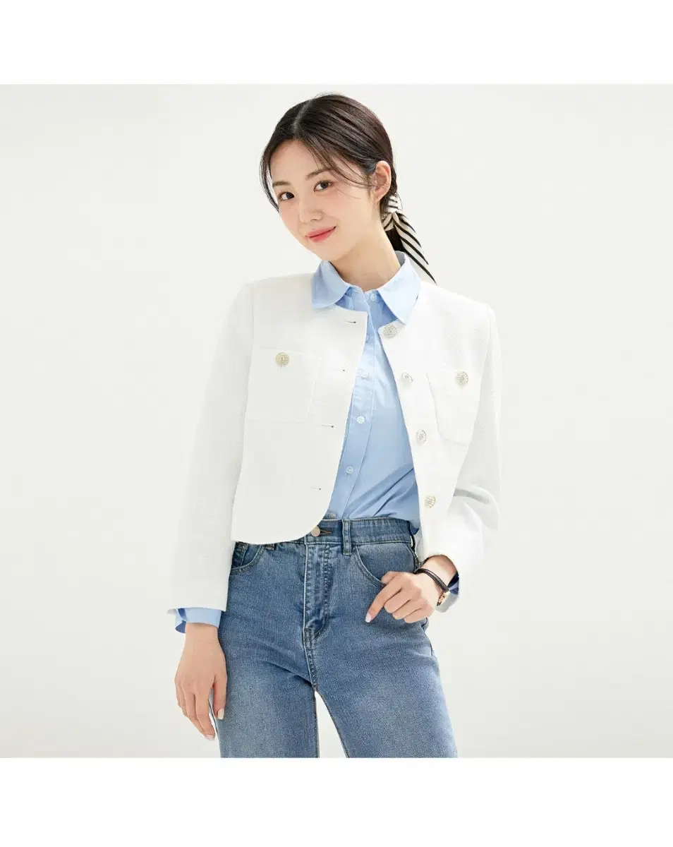 Loewe Collarless Tweed Jacket White