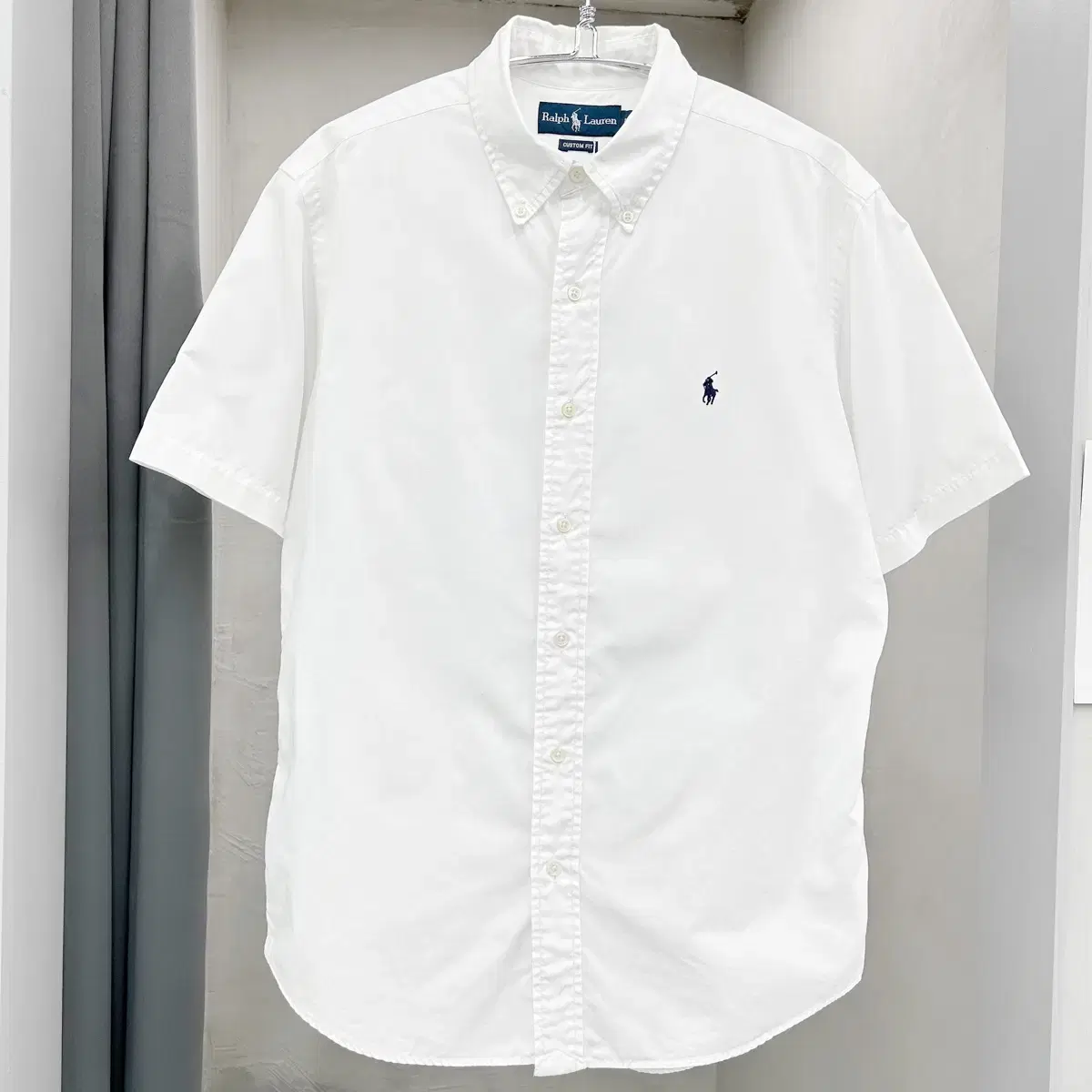 (L) Polo Navy Pony Logo Solid Half-Sleeve Shirt White