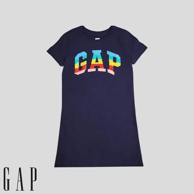 GAP 갭 키즈 네이비 미드 레인보우 실버 스팽글 코튼100 원피스 KI