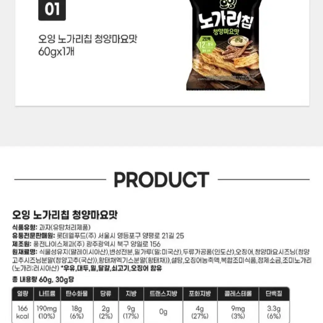 오잉노가리칩청양마요맛60GX10개7690원 1개1069원단가