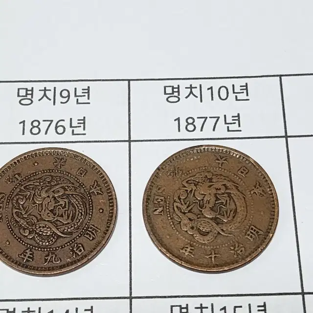 명치시대 (1873~1888년 발행) 년도별 용반전 14개 일괄