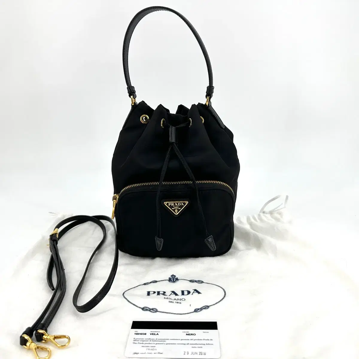 *Prada Rina Nylon Triangle Logo Pocono Bucket Bag 1BH038