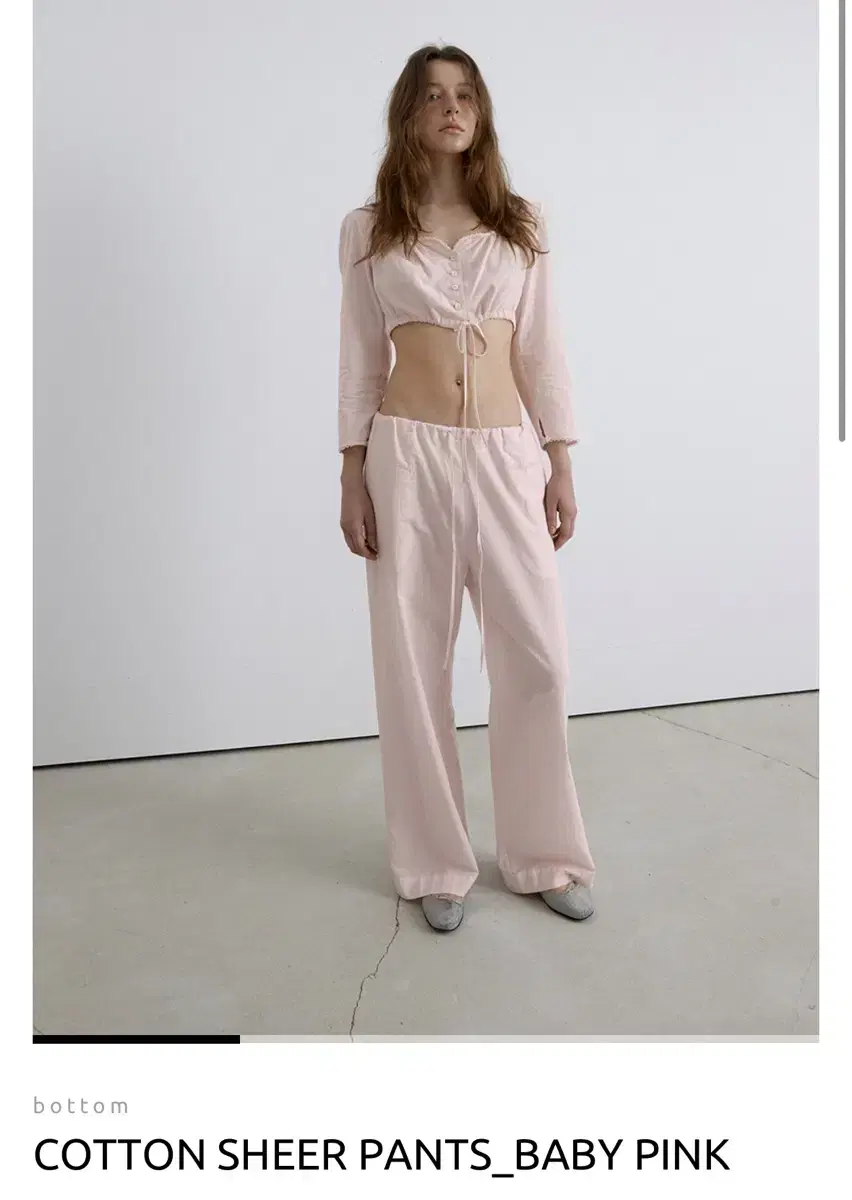 새상품) 오버듀플레어 COTTON SHEER PANTS_BABY PINK