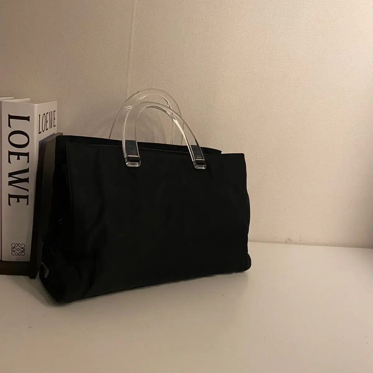 PRADA / Vintage Prada Triangle Logo Pocono Black Nylon Tote