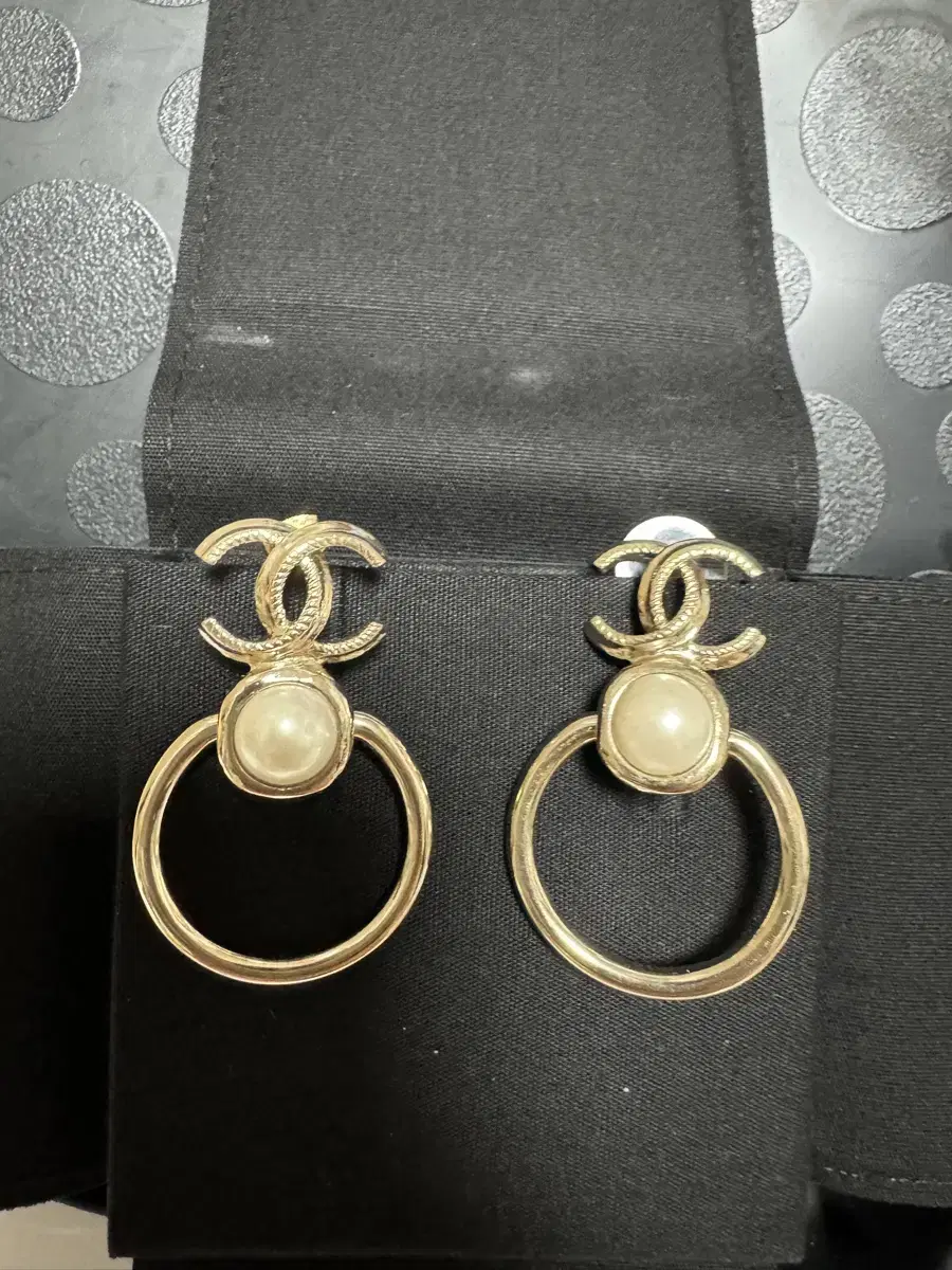 Chanel Classic CC Logo Ring Earrings Pearl