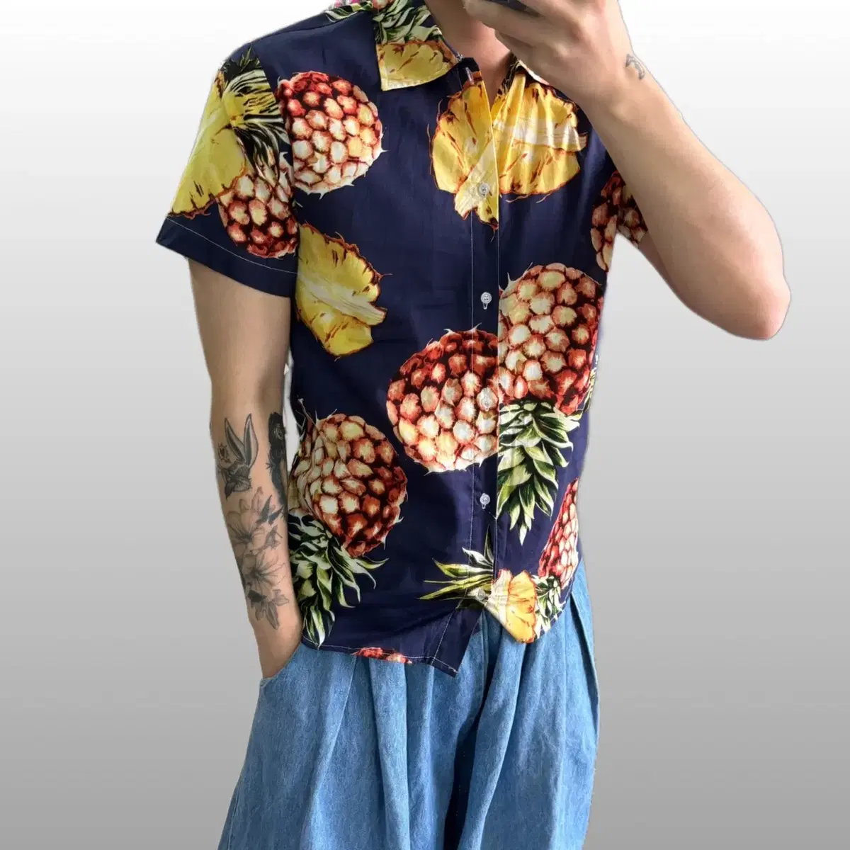 WomanM Vintage Summer Cotton Pineapple Hawaiian Shirt