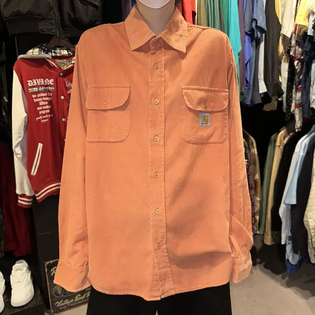 (439)CARHARTT 칼하트 빈티지 투포켓 코듀로이 긴팔 셔츠 오렌지