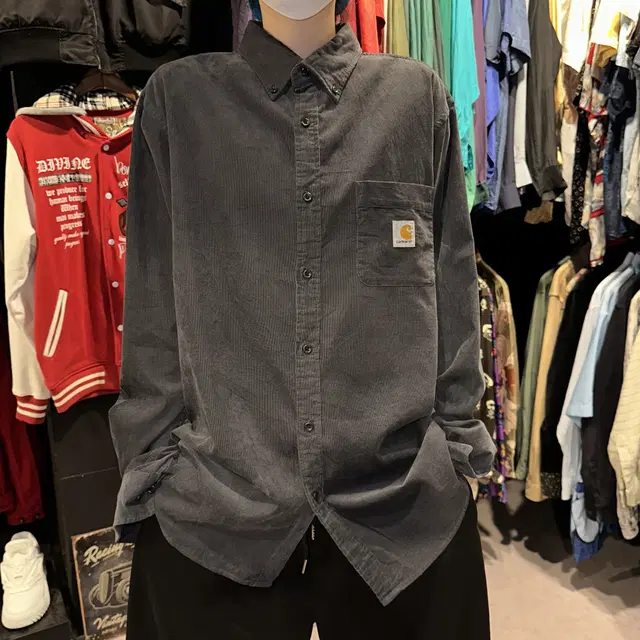 (442) CARHARTT 칼하트 빈티지 원포켓 코듀로이 긴팔 셔츠 차콜