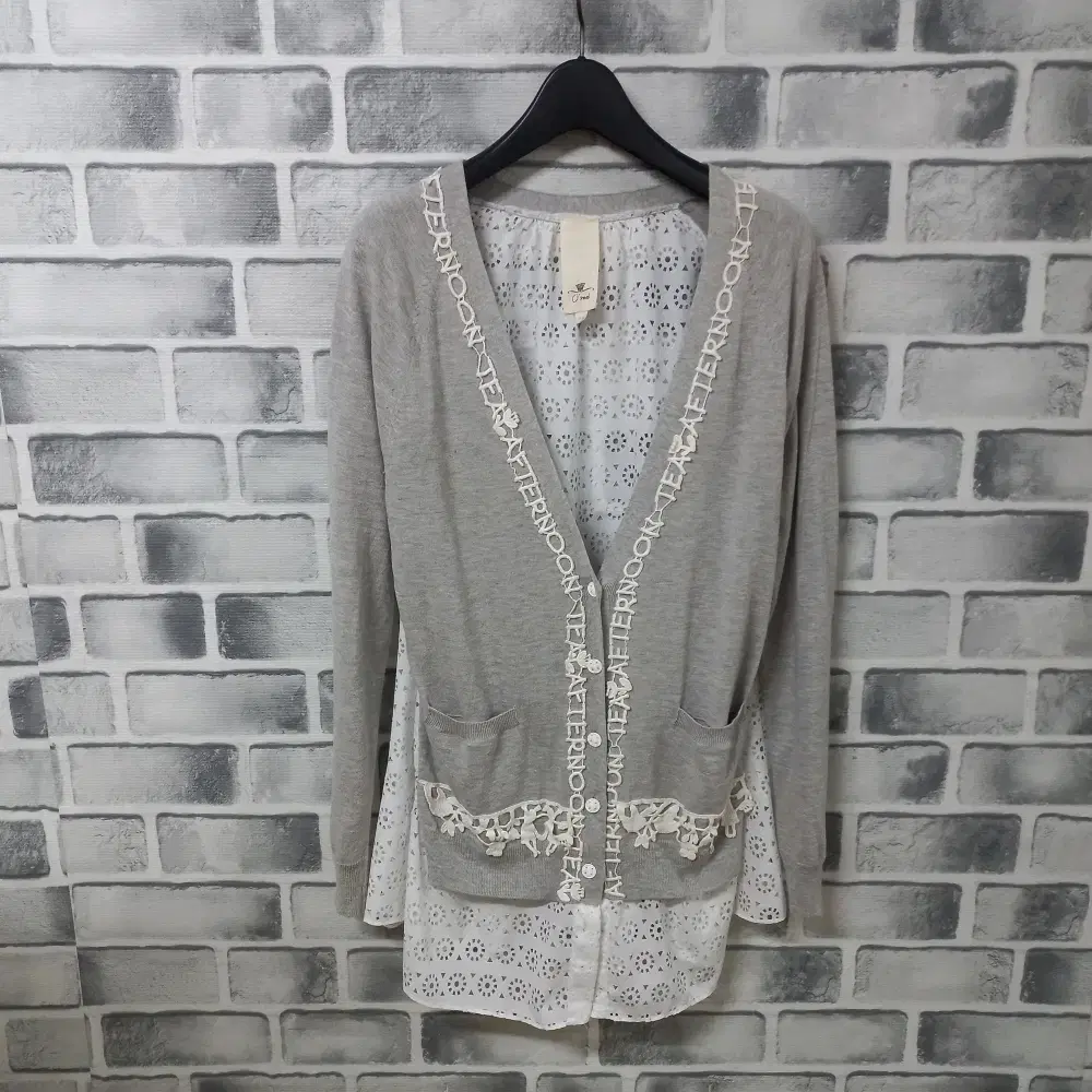 7-17/Ozsecond Chiffon-Blend Gray Knit Cardigan Women