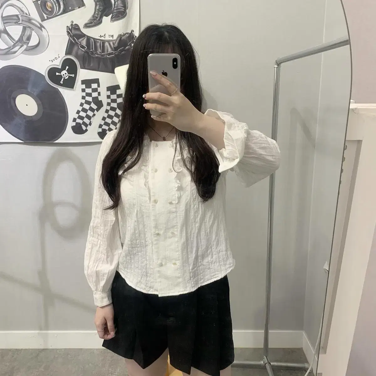 Two-button ruffled blouse