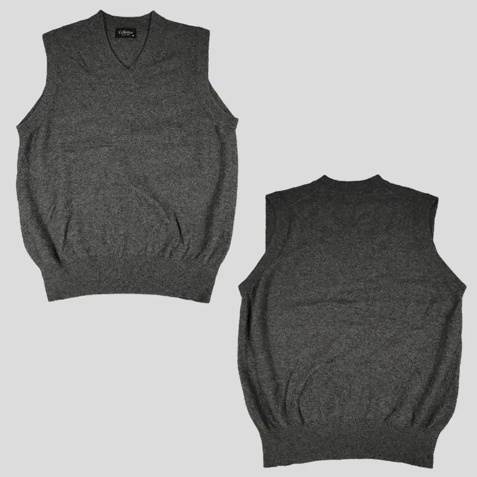 CELLNINA Deep gray cashmere100 simple basic V-neck knit vest knit