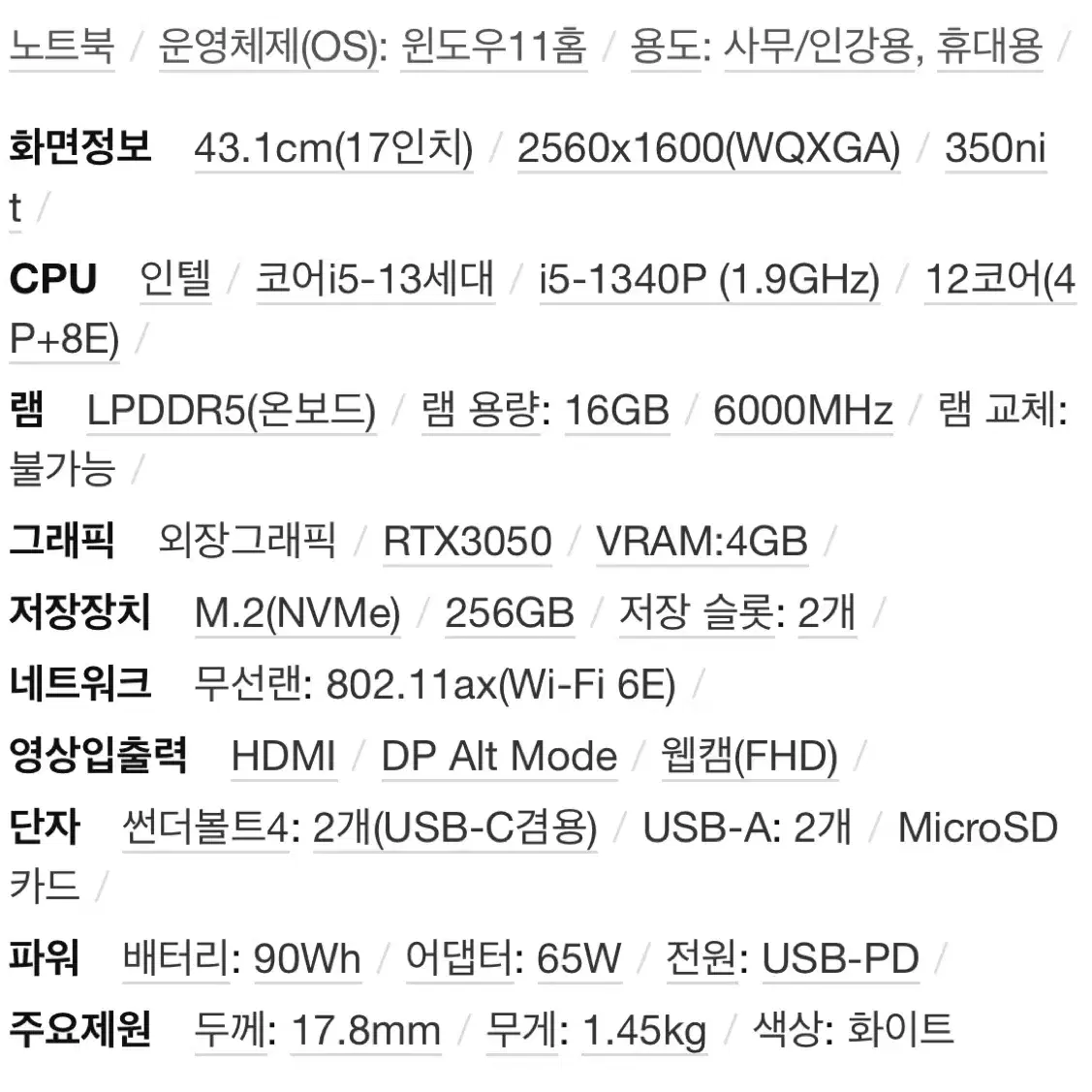 그램 17 17Z90R-EA50K (SSD 256GB)